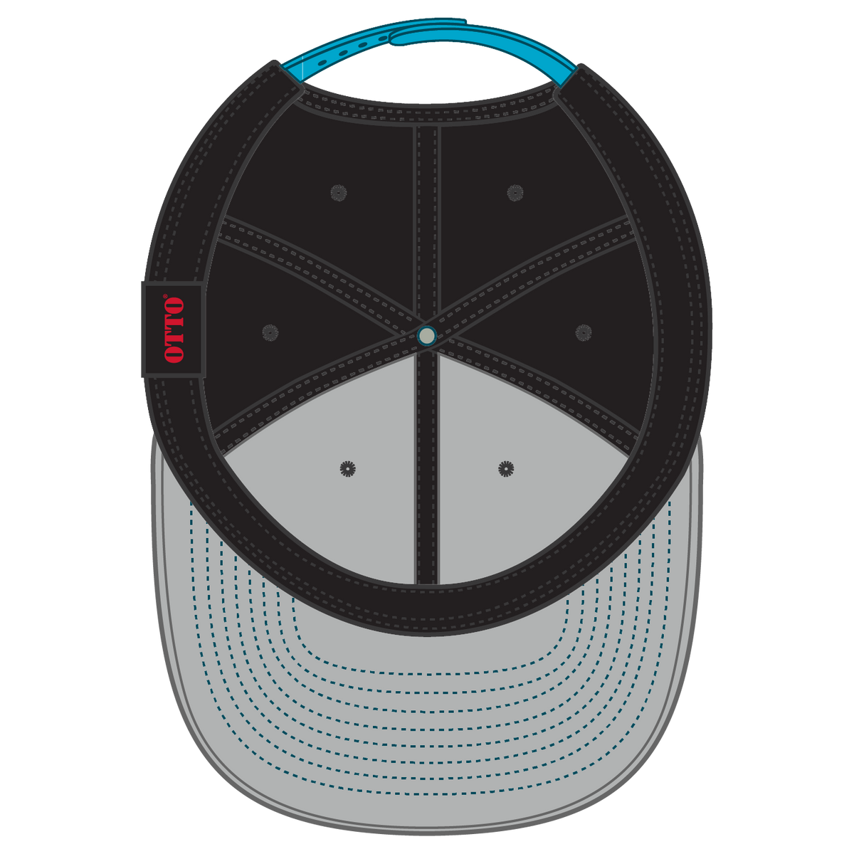 Inside View of 970303 - Aqua/Blk/Blk OTTO CAP "OTTO SNAP" 6 Panel Pro Style Snapback Hat