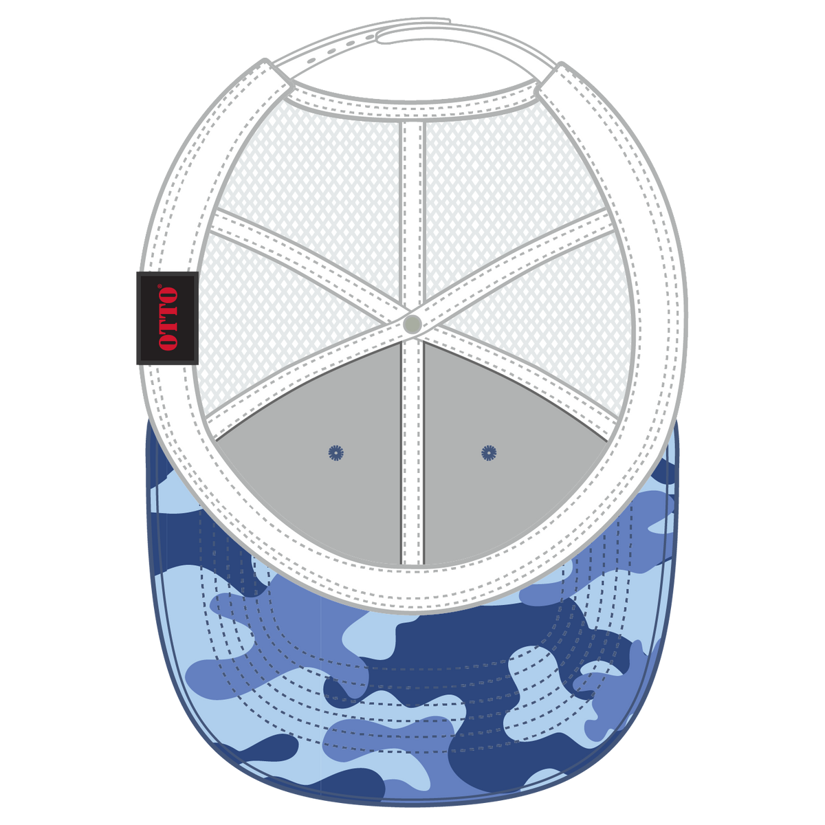 Inside View of 9710416 - Aqu/Lk.Blu/Wht OTTO CAP Camouflage 6 Panel Low Profile Mesh Back Trucker Hat