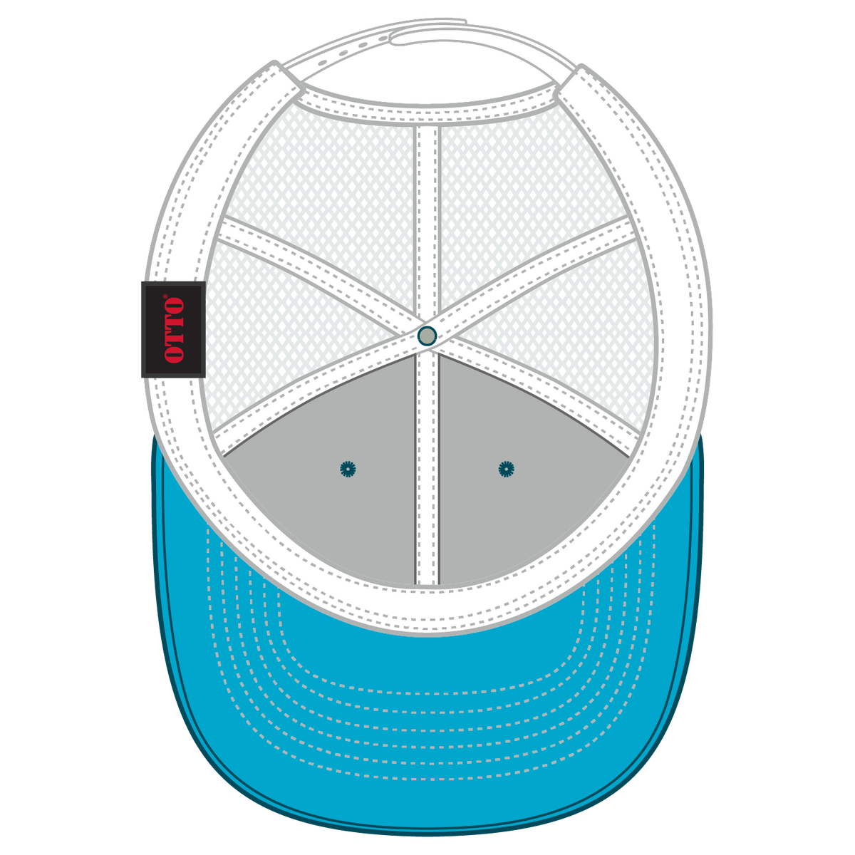 Inside View of 979716 - Aqua/Aqua/Wht OTTO CAP 6 Panel Mid Profile Mesh Back Trucker Hat