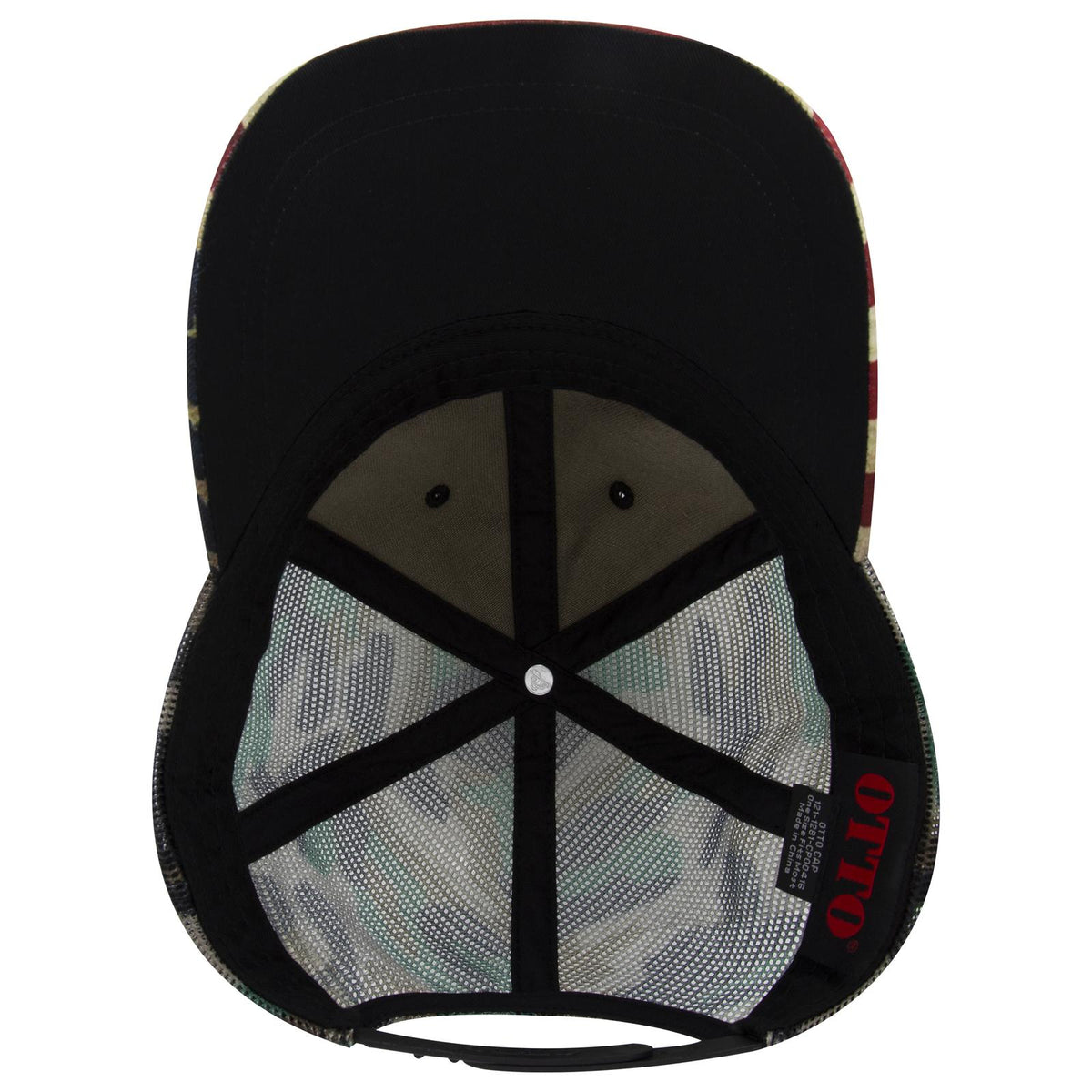 Inside View of CP004 - Camo 004 OTTO CAP 6 Panel Low Profile Mesh Back Trucker Dad Hat