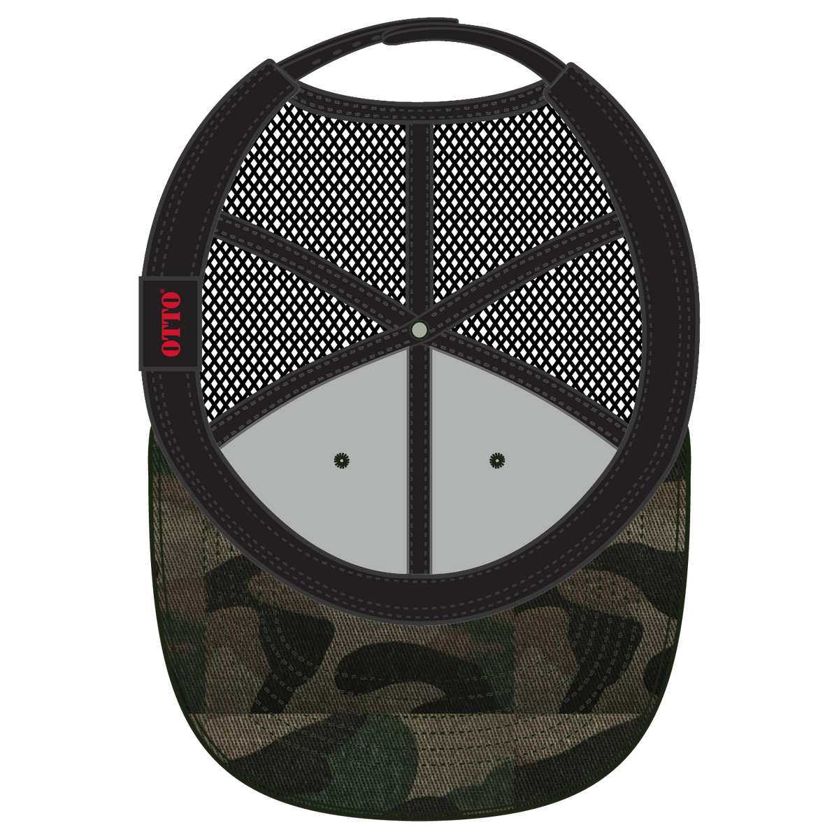 Inside View of CP00403 - Camo/BlackMesh OTTO CAP Camouflage 6 Panel Low Profile Mesh Back Trucker Hat