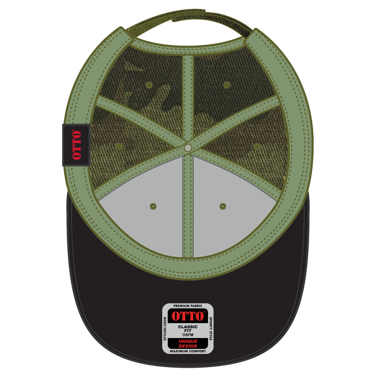 Inside View of CP008 - Camo 008 OTTO CAP 6 Panel Low Profile Baseball Cap