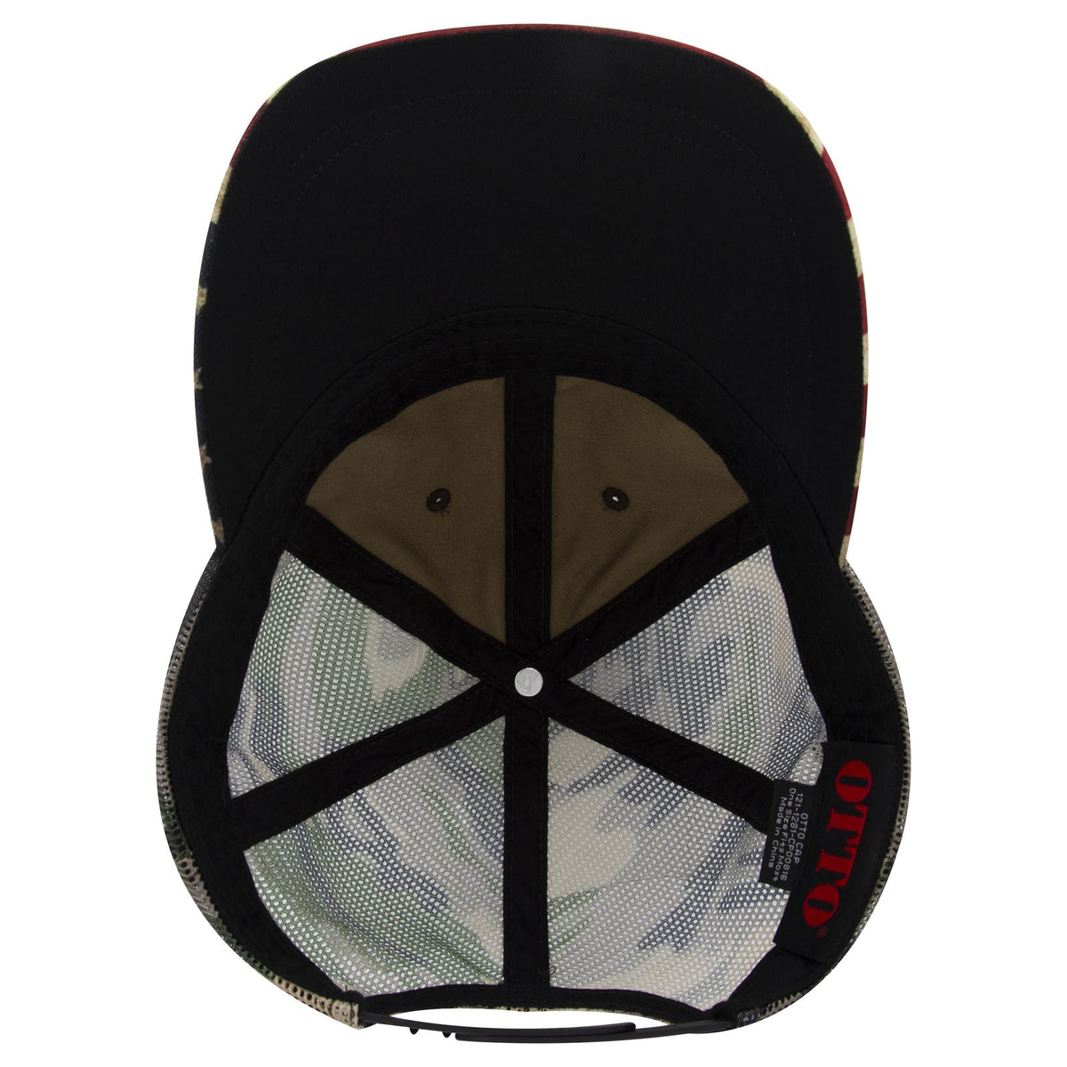 Inside View of CP008 - Camo 008 OTTO CAP 6 Panel Low Profile Mesh Back Trucker Dad Hat