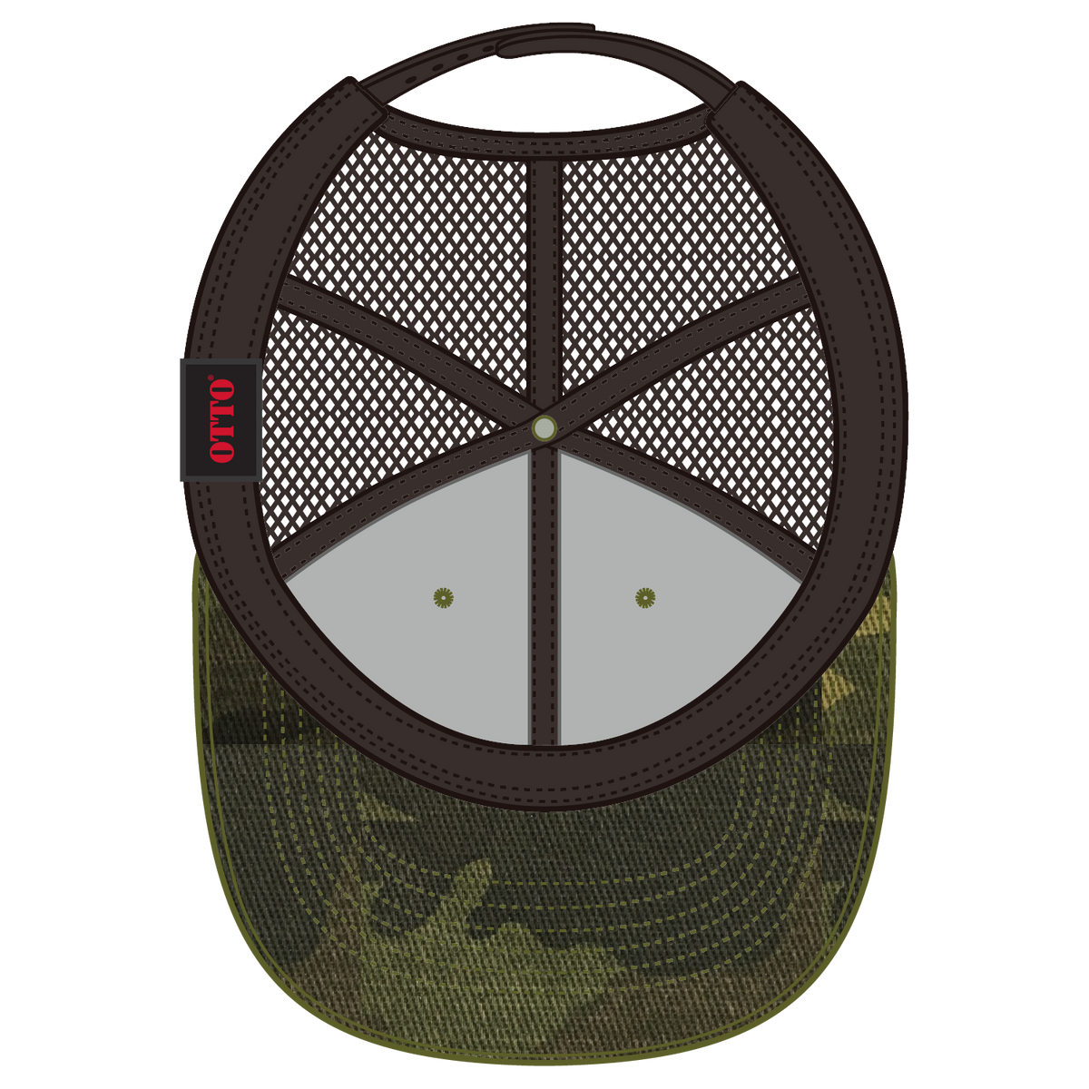 Inside View of CP00839 - Camo/BrownMesh OTTO CAP Camouflage 6 Panel Low Profile Mesh Back Trucker Hat