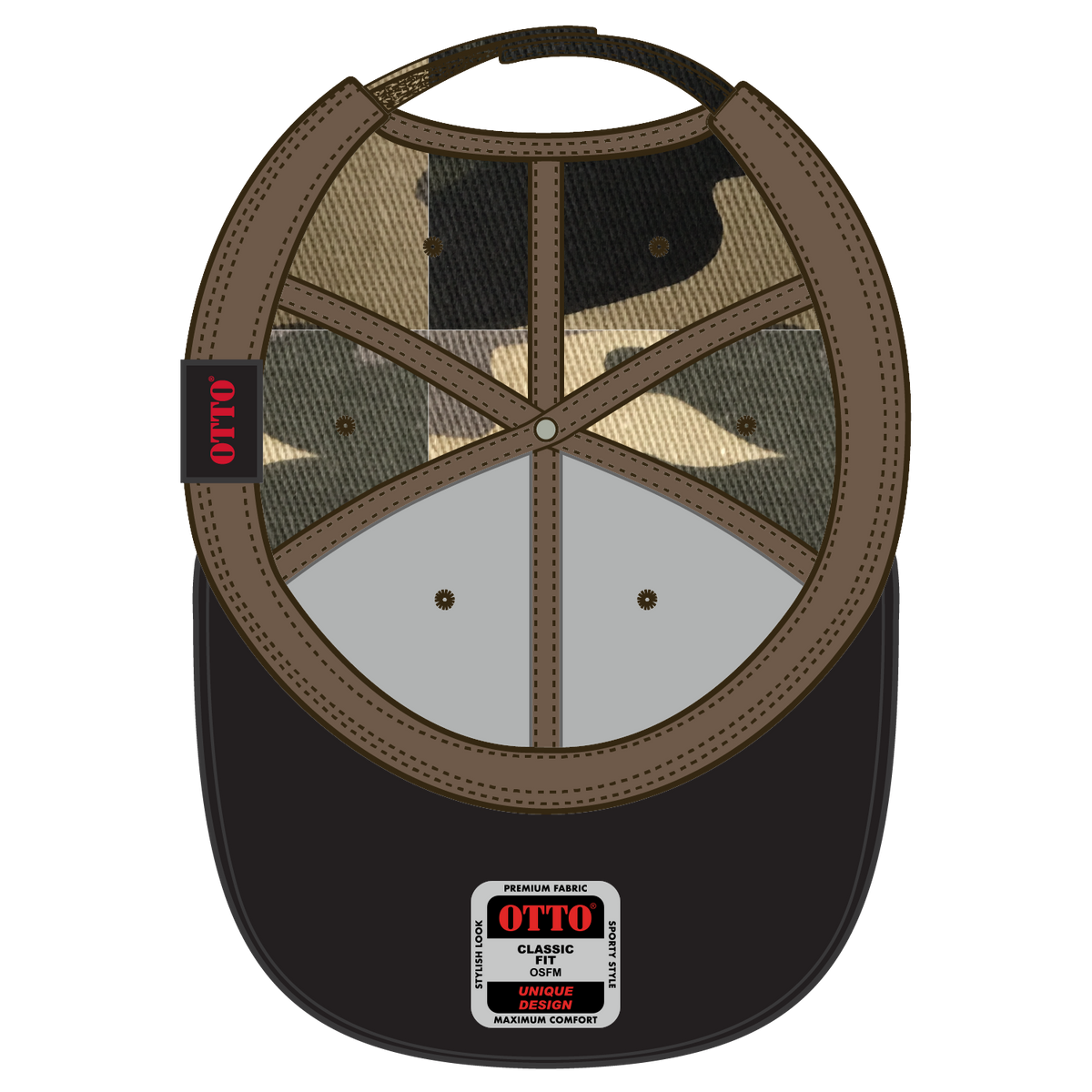 Inside View of CP010 - Camo 010 OTTO CAP 6 Panel Low Profile Baseball Cap