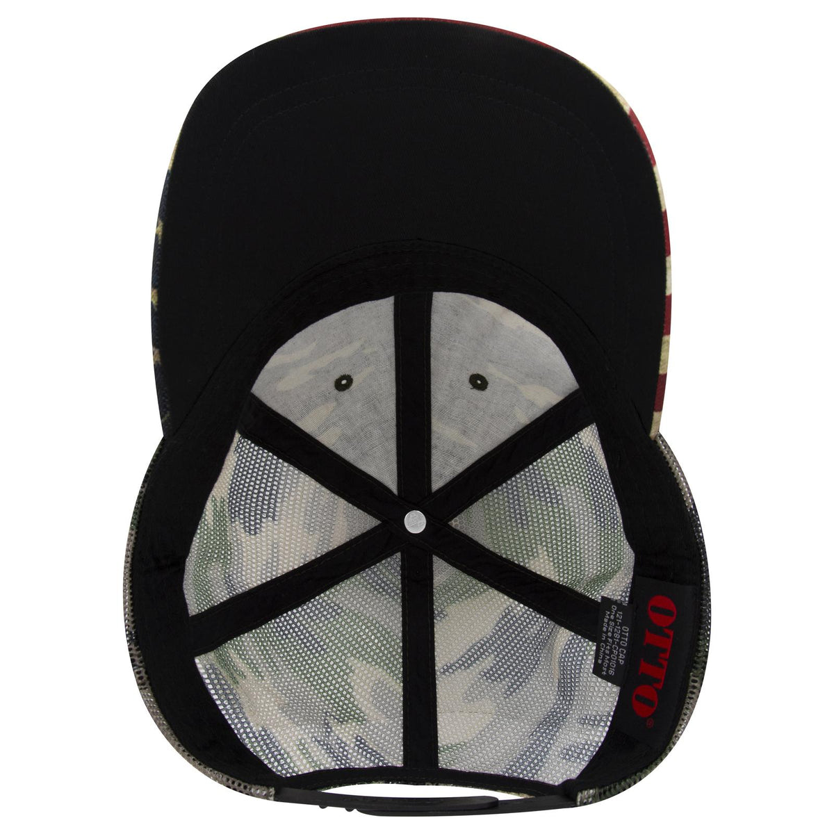 Inside View of CP010 - Camo 010 OTTO CAP 6 Panel Low Profile Mesh Back Trucker Dad Hat