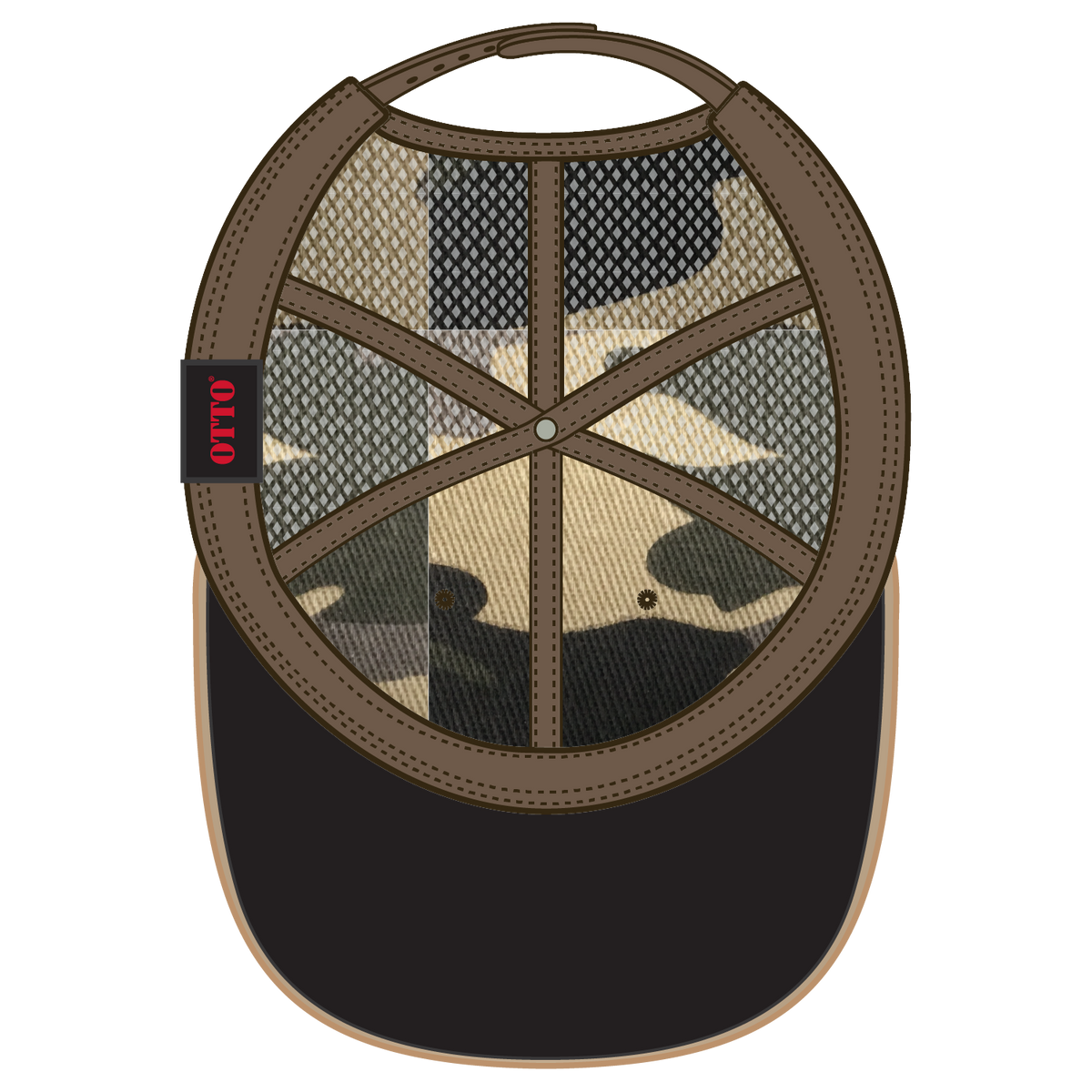 Inside View of CP010 - Camo 010 OTTO CAP 6 Panel Low Profile Mesh Back Trucker Dad Hat