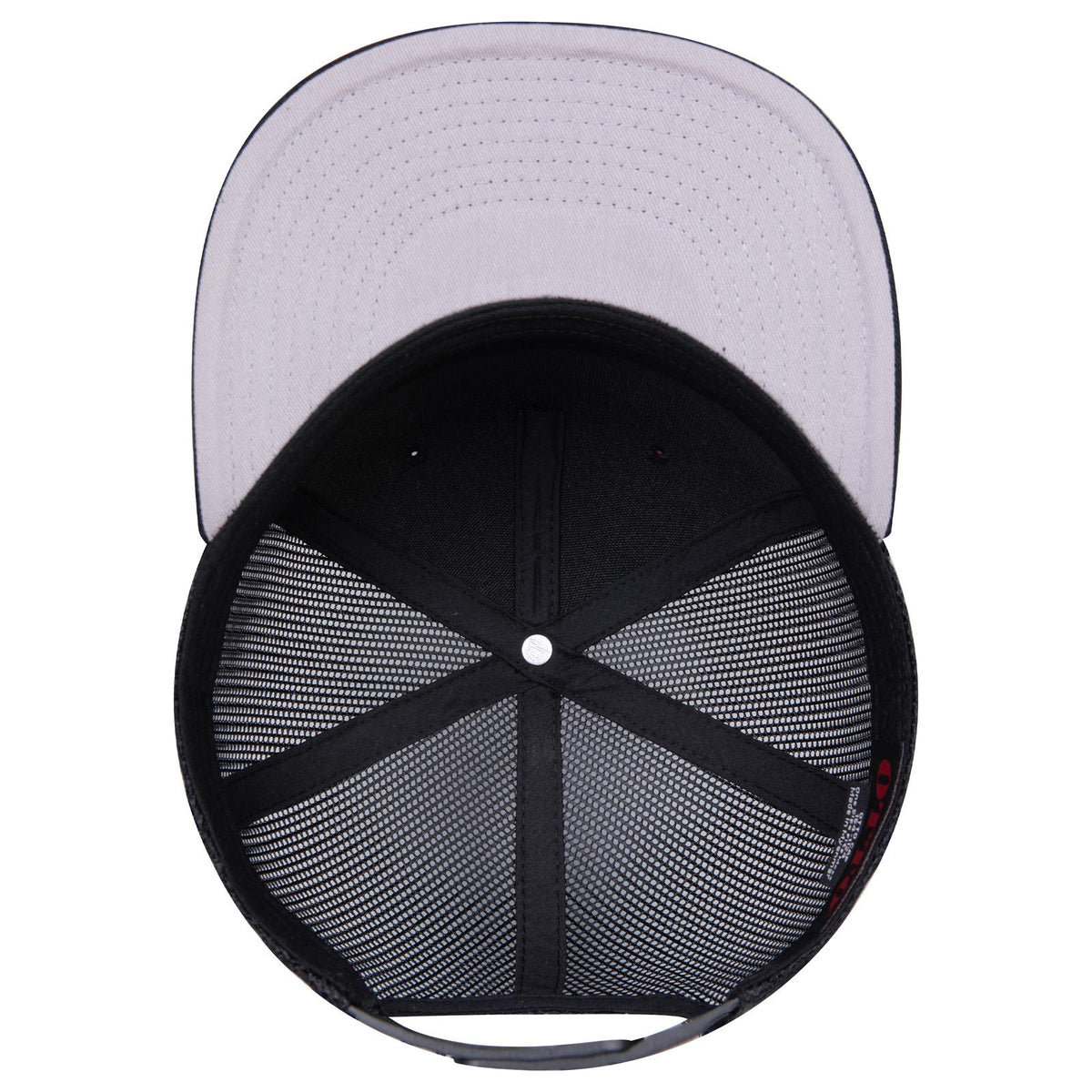 Inside View of HP020303 - Design002/Blk/Blk OTTO CAP "OTTO SNAP" 5 Panel Pro Style Mesh Back Trucker Snapback Hat
