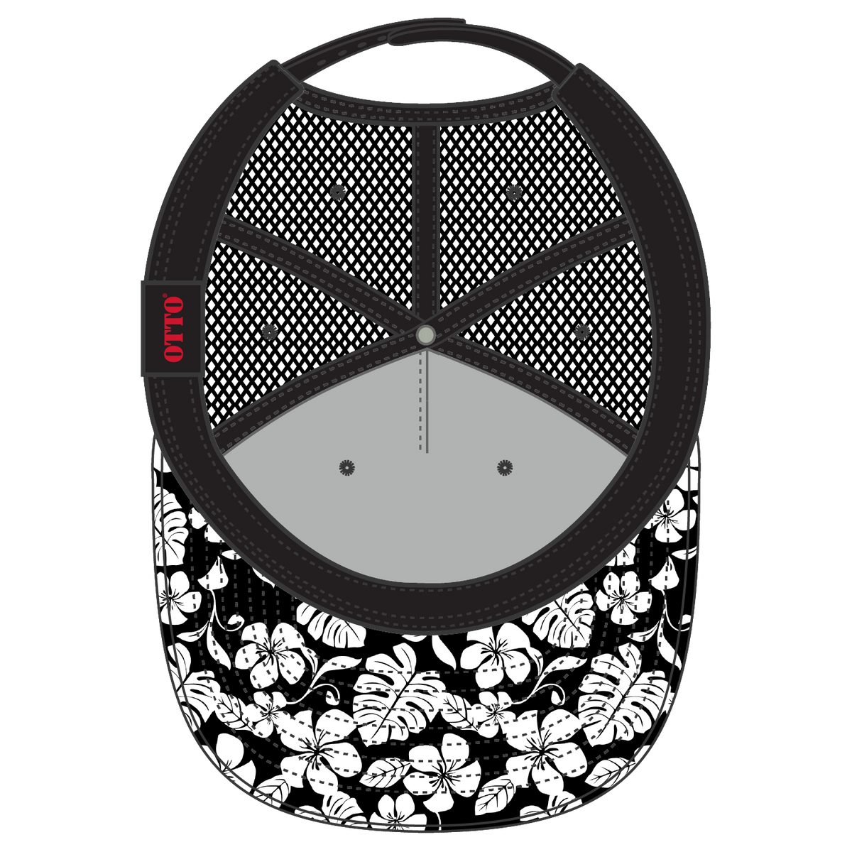 Inside View of HP020303 - Design002/Blk/Blk OTTO CAP "OTTO SNAP" 5 Panel Pro Style Mesh Back Trucker Snapback Hat