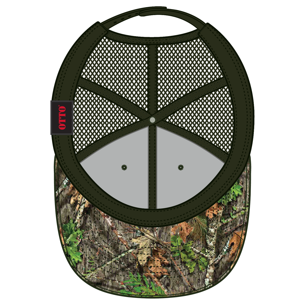 Inside View of MO346 - Obsession/Dk.Ol.Grn OTTO CAP Mossy Oak Camouflage 6 Panel Low Profile Mesh Back Trucker Hat
