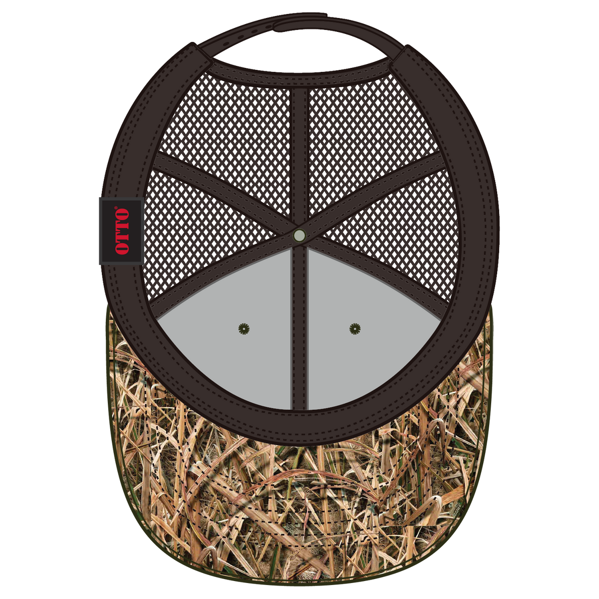 Inside View of MO439 - Shadow Grass Blades/Dk. Brn OTTO CAP Mossy Oak Camouflage 6 Panel Low Profile Mesh Back Trucker Hat