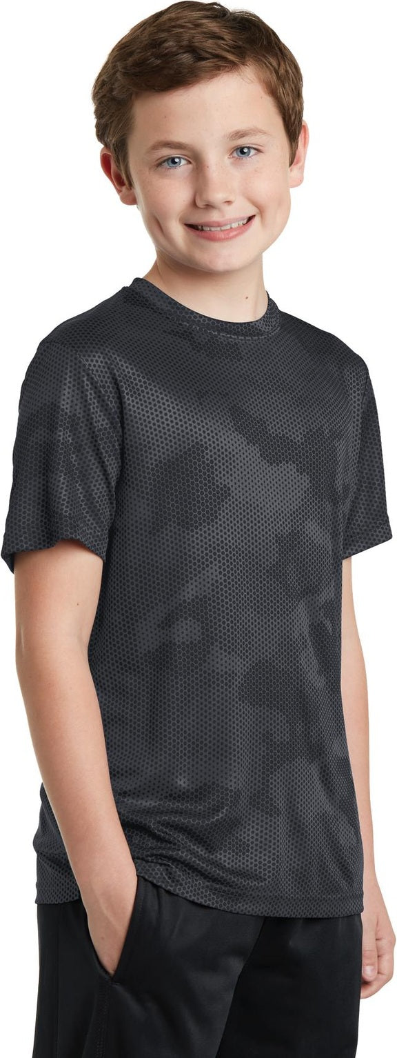 Iron Grey Sport-Tek Youth CamoHex Tee. YST370