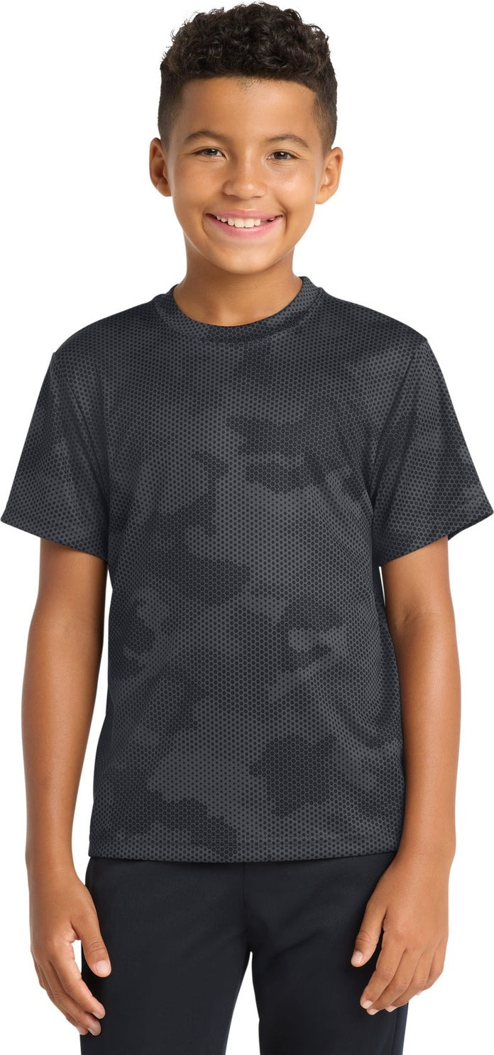 Iron Grey Sport-Tek Youth CamoHex Tee. YST370