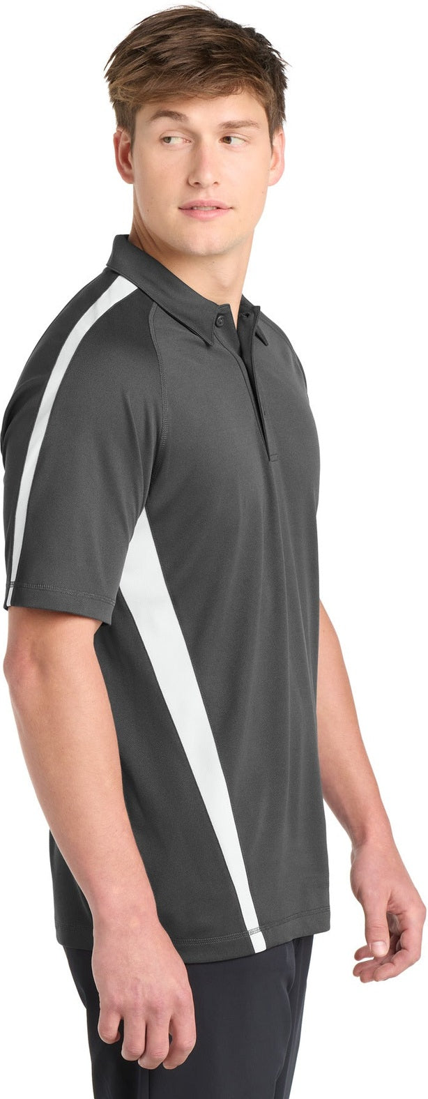 Iron Grey/Wht Sport-Tek PosiCharge Micro-Mesh Colorblock Polo. ST685