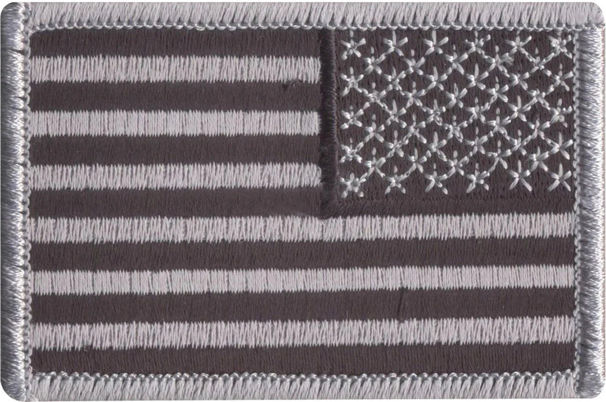 Iron on / Sew Embroidered us Flag Patch - Black / Silver / Reverse