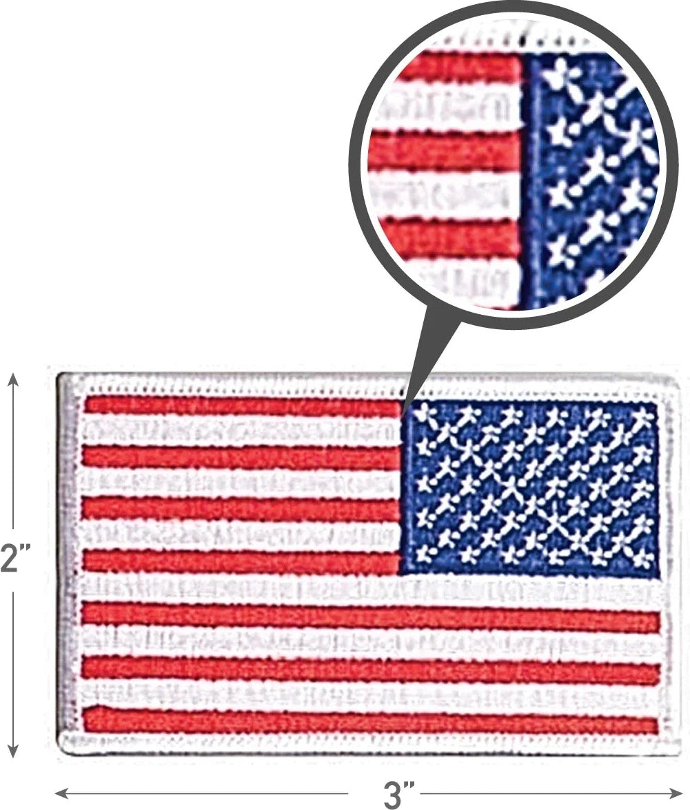 Iron on / Sew Embroidered us Flag Patch - Red White Blue with Border / Reverse