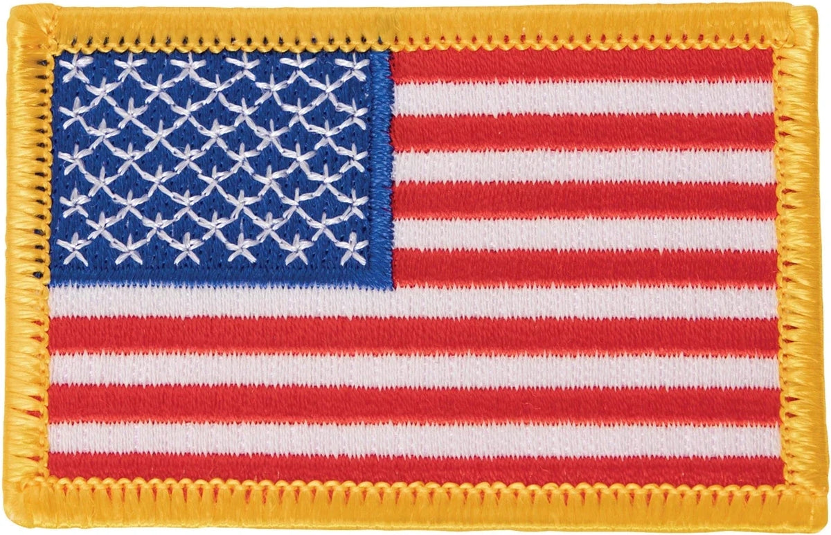 Iron on / Sew Embroidered us Flag Patch - Red White Blue with Yellow Border / Normal
