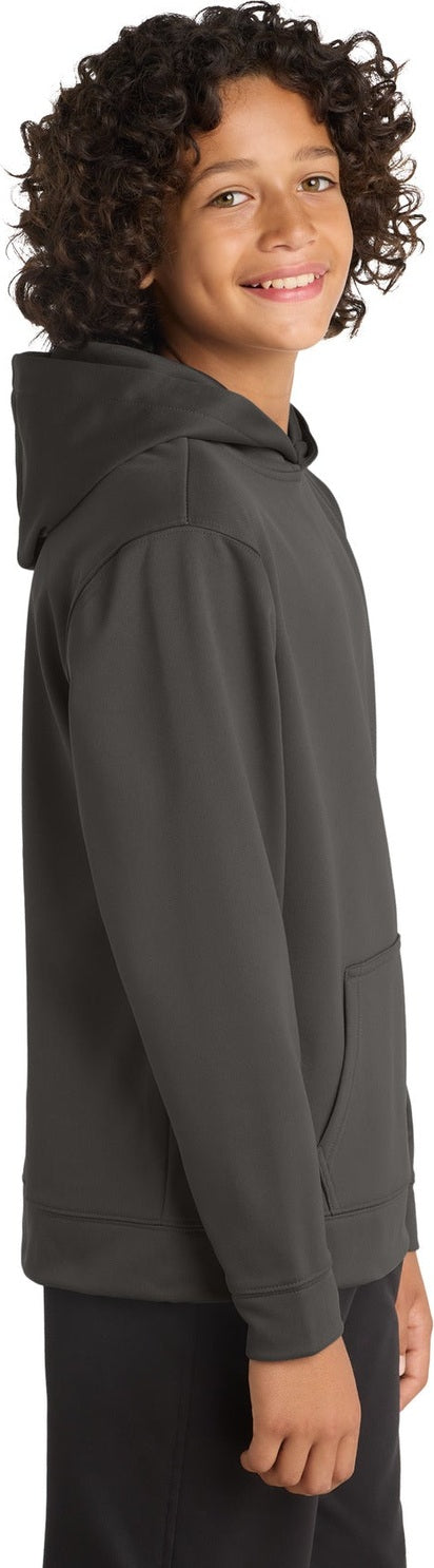 IronGrey Sport-Tek Youth Sport-Wick Fleece Hooded Pullover. YST244