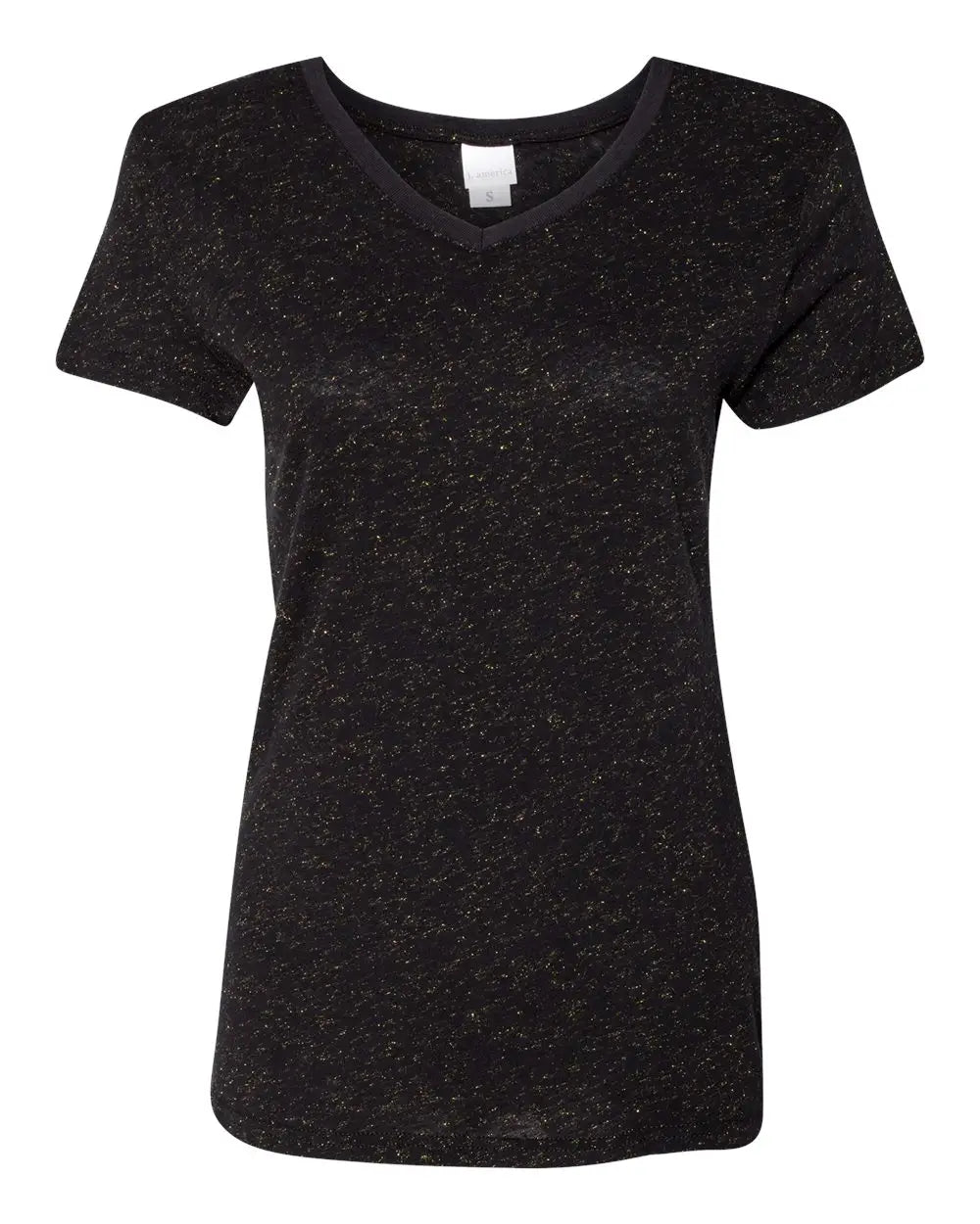 J. America 8136 Women’s Glitter V-neck T-shirt - Black Gold - Black/ / Ladies Xs
