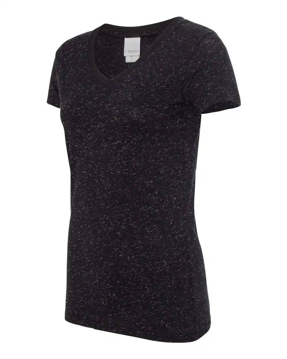 J. America 8136 Women’s Glitter V-neck T-shirt - Black Silver - Black/ / Xs