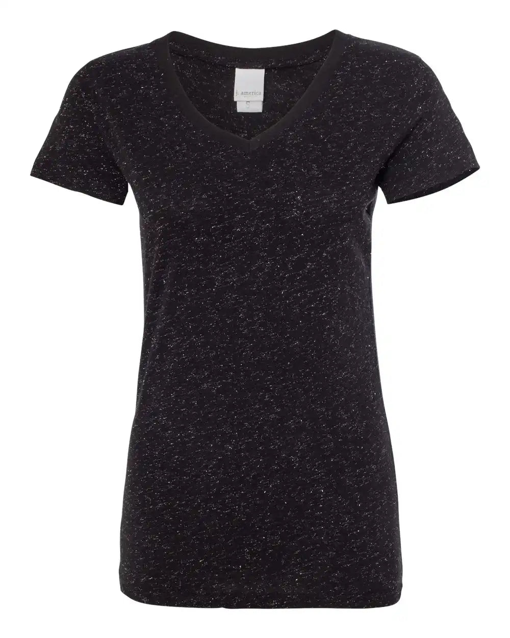 J. America 8136 Women’s Glitter V-neck T-shirt - Black Silver - Black/ / Xs