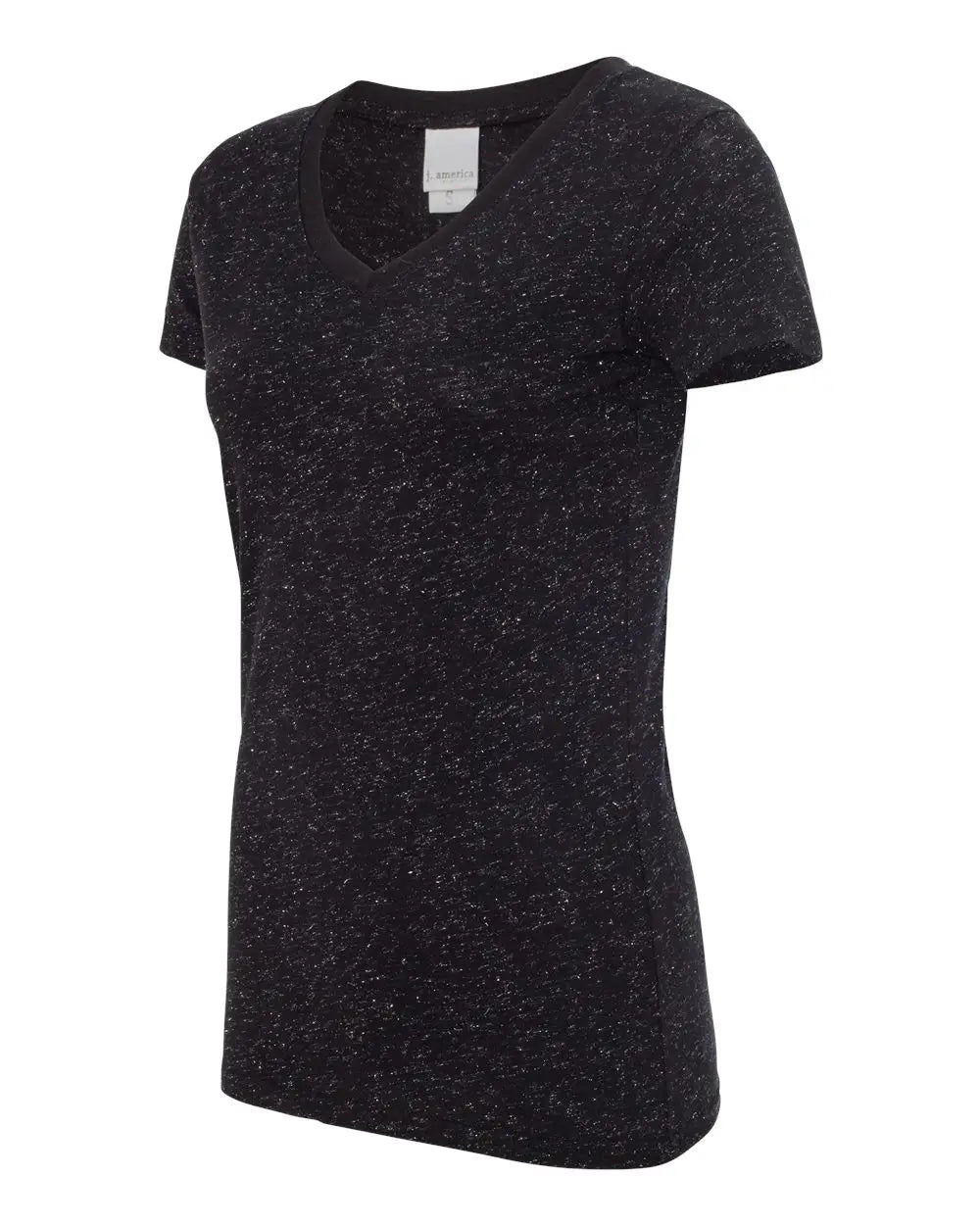 J. America 8136 Women’s Glitter V-neck T-shirt - Black Silver