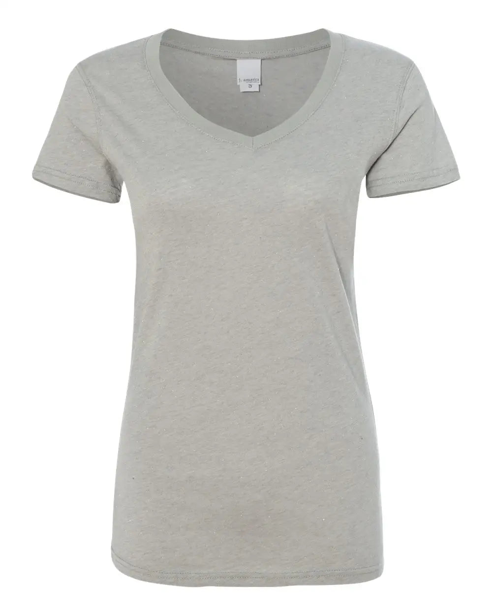J. America 8136 Women’s Glitter V-neck T-shirt - Oxford Silver