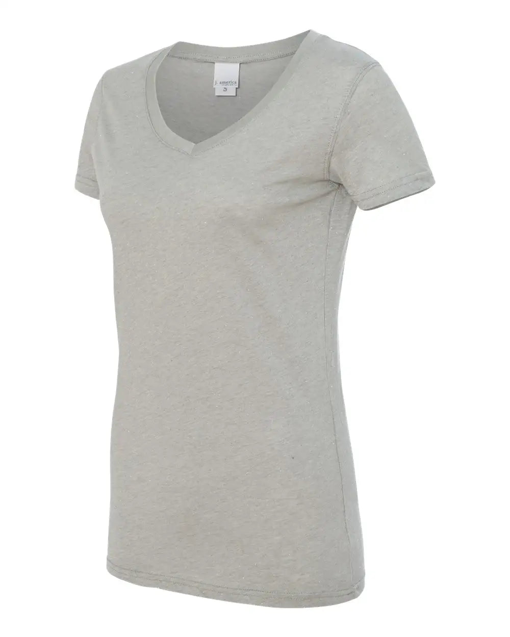 J. America 8136 Women’s Glitter V-neck T-shirt - Oxford Silver - Oxford/ / Ladies Xs