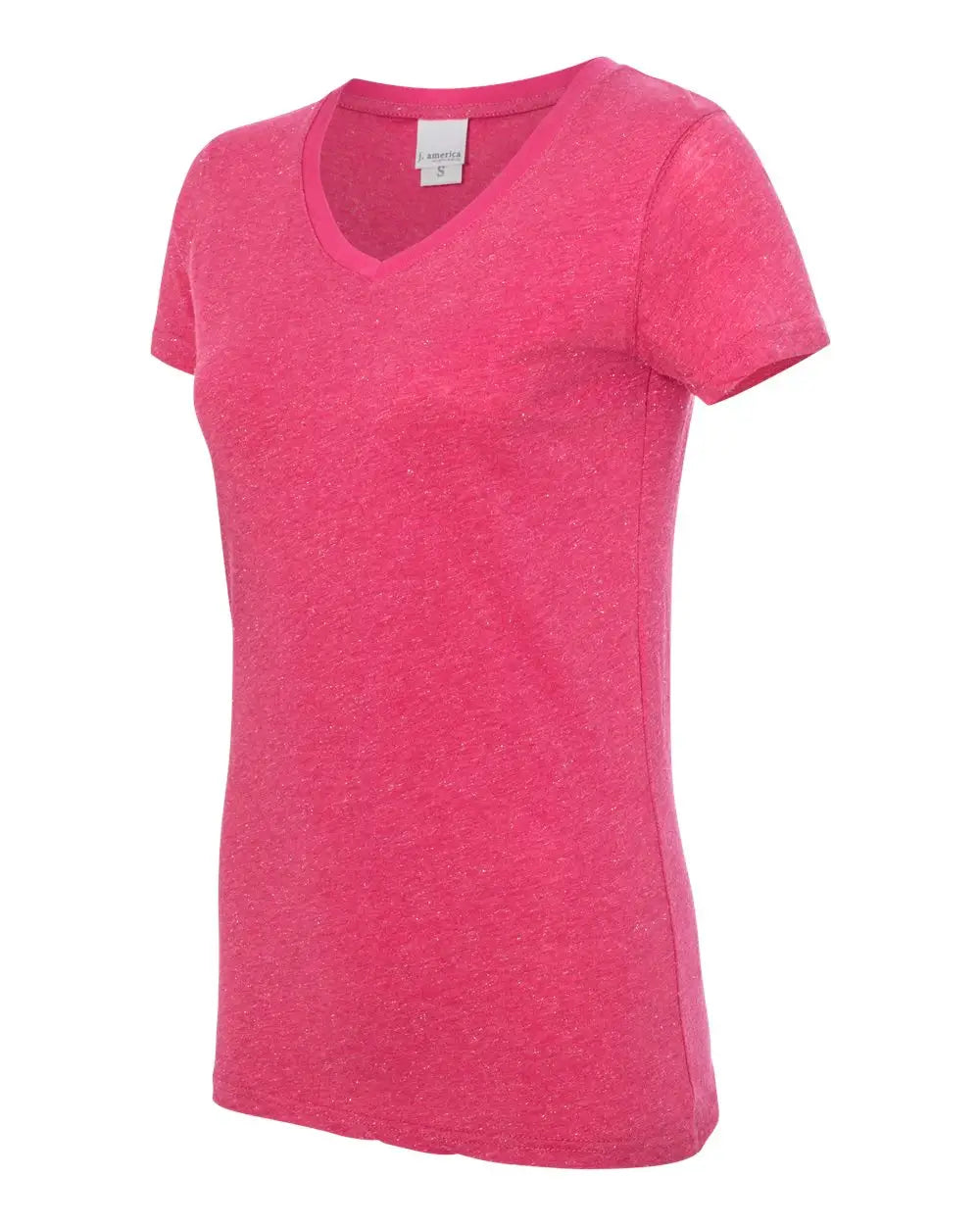 J. America 8136 Women’s Glitter V-neck T-shirt - Wildberry Silver - Wildberry/ / Ladies Xs