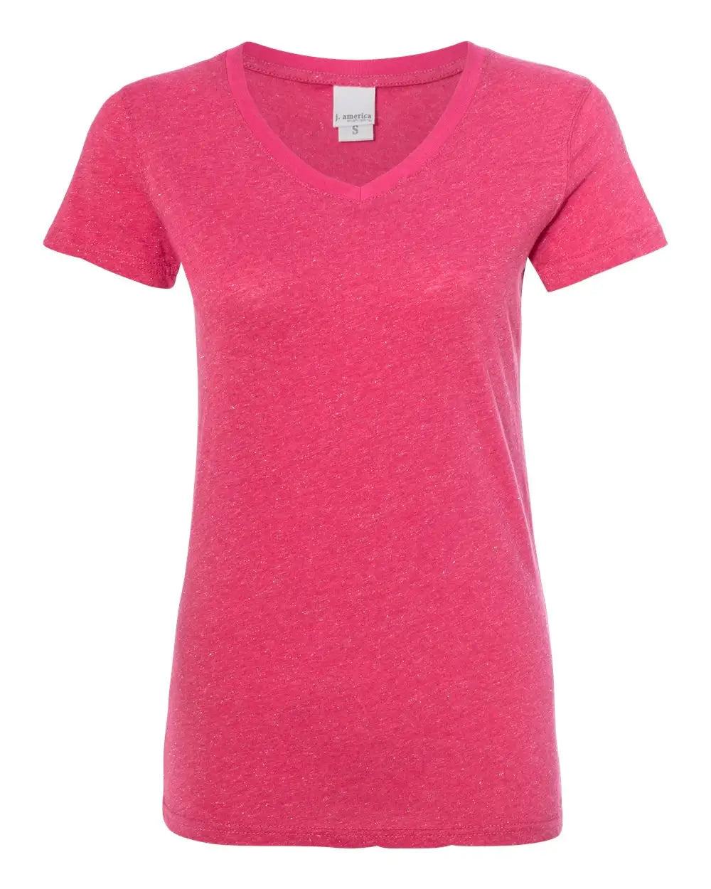 J. America 8136 Women’s Glitter V-neck T-shirt - Wildberry Silver