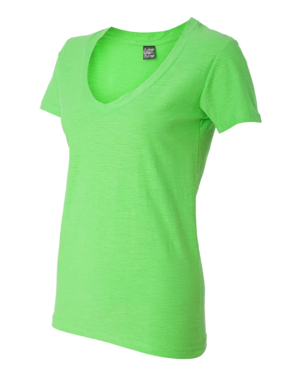 J. America 8169 Women’s V-neck Slub T-shirt - Lime - Ladies s