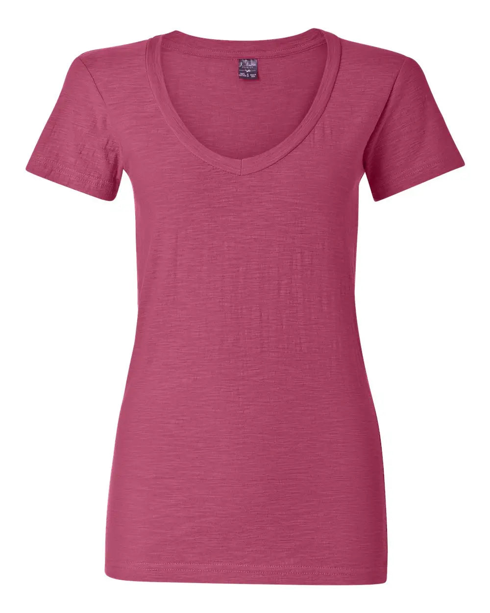 J. America 8169 Women’s V-neck Slub T-shirt - Wildberry