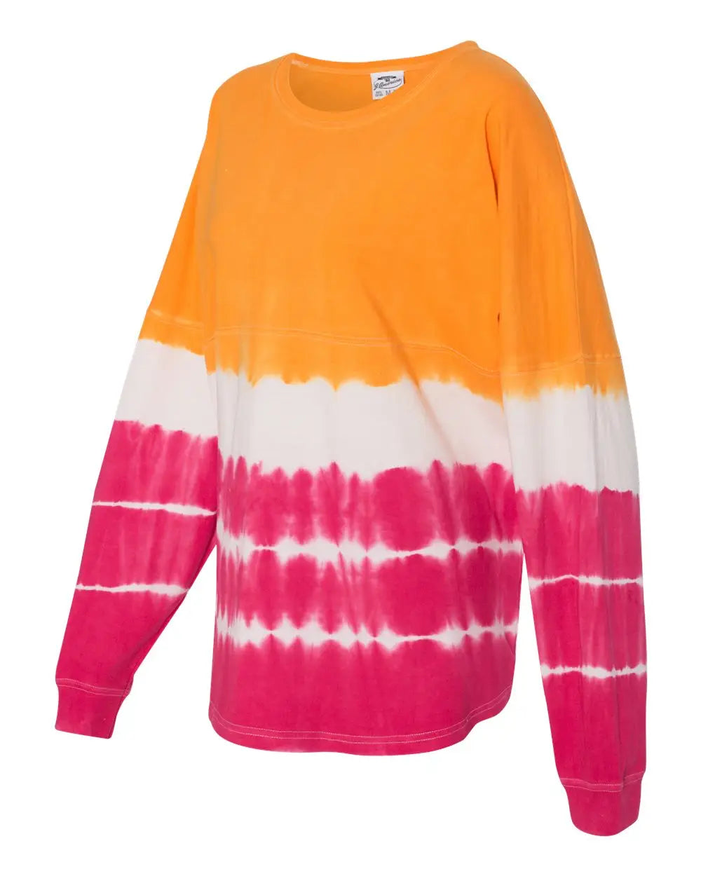 J. America 8229 Game Day Jersey Long Sleeve T-shirt - Atomic Orange Cosmic Pink Tie-dye - Orange/ / Xs