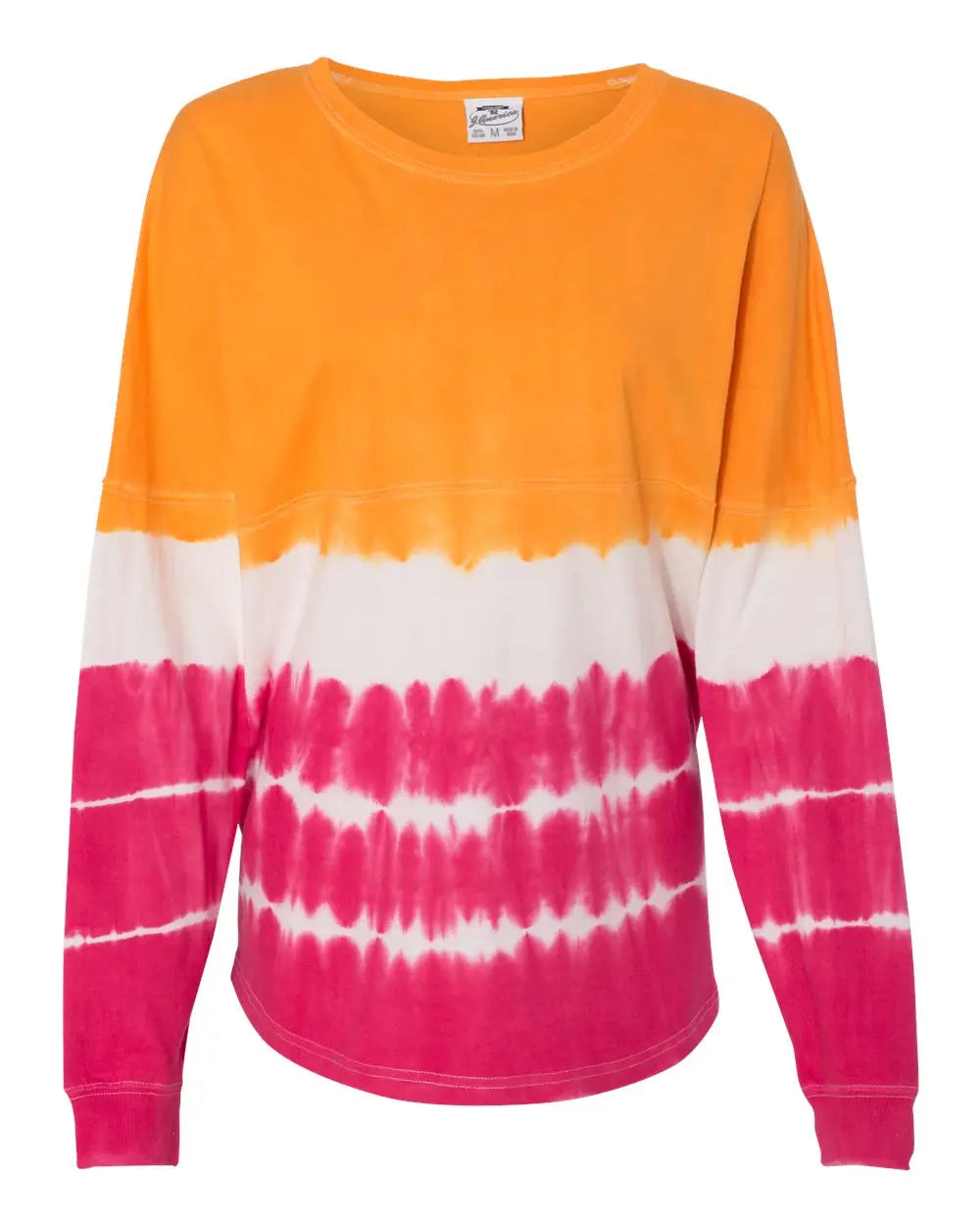 J. America 8229 Game Day Jersey Long Sleeve T-shirt - Atomic Orange Cosmic Pink Tie-dye