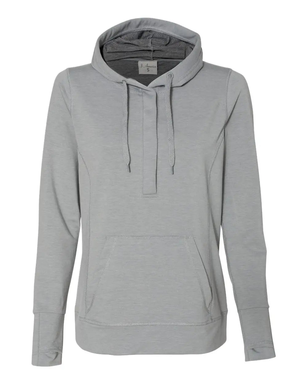 J. America 8431j Women’s Omega Stretch Snap-placket Hooded Pullover - 8431 - Silver Gray Triblend - Ladies s