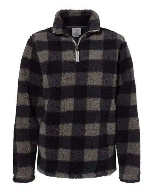 J. America 8451 Womens Epic Sherpa Quarter-zip Pullover - Black Charcoal Buffalo