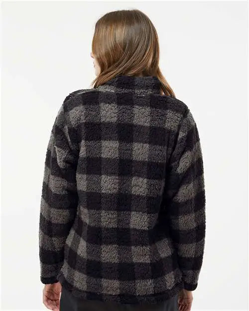 J. America 8451 Women’s Epic Sherpa Quarter-zip Pullover - Black Charcoal Buffalo