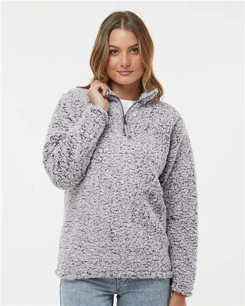 J. America 8451 Women’s Epic Sherpa Quarter-zip Pullover - Black Heather