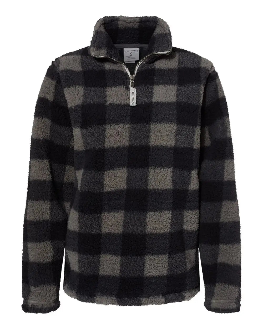J. America 8451 Women’s Epic Sherpa Quarter-zip Pullover - Black Charcoal Buffalo - Dark Gray / s