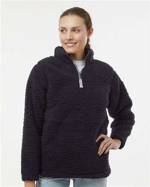 J. America 8451 Women’s Epic Sherpa Quarter-zip Pullover - Black