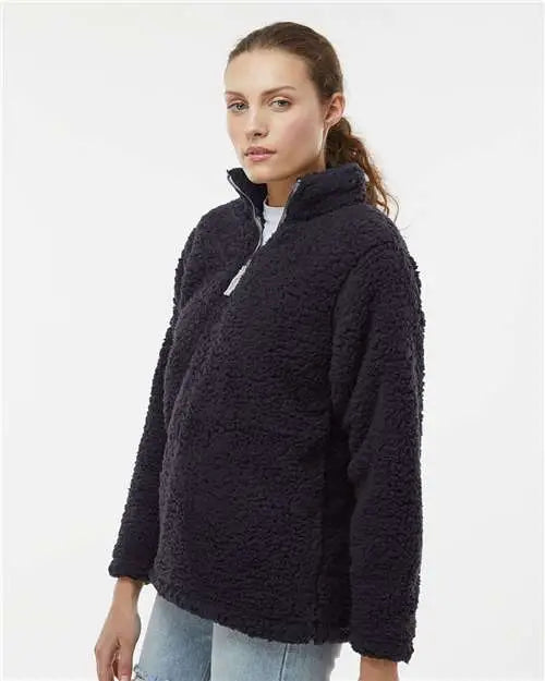 J. America 8451 Women’s Epic Sherpa Quarter-zip Pullover - Black