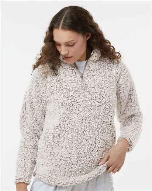 J. America 8451 Women’s Epic Sherpa Quarter-zip Pullover - Oatmeal Heather