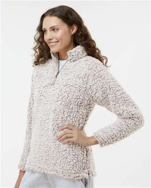 J. America 8451 Women’s Epic Sherpa Quarter-zip Pullover - Oatmeal Heather