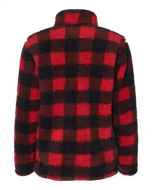 J. America 8451 Womens Epic Sherpa Quarter-zip Pullover - Red Black Buffalo