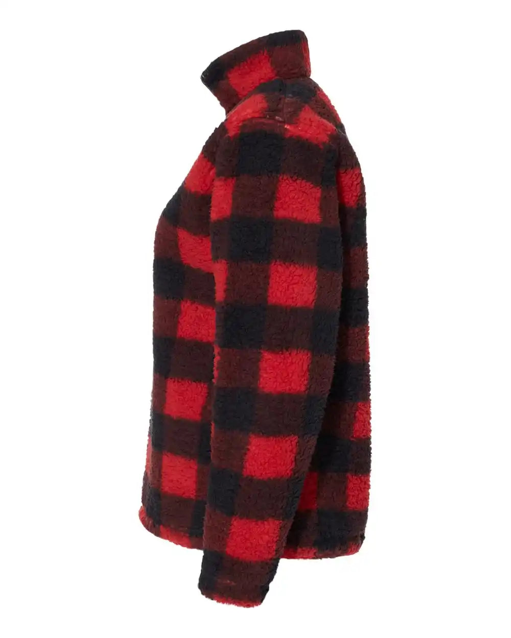J. America 8451 Women’s Epic Sherpa Quarter-zip Pullover - Red Black Buffalo
