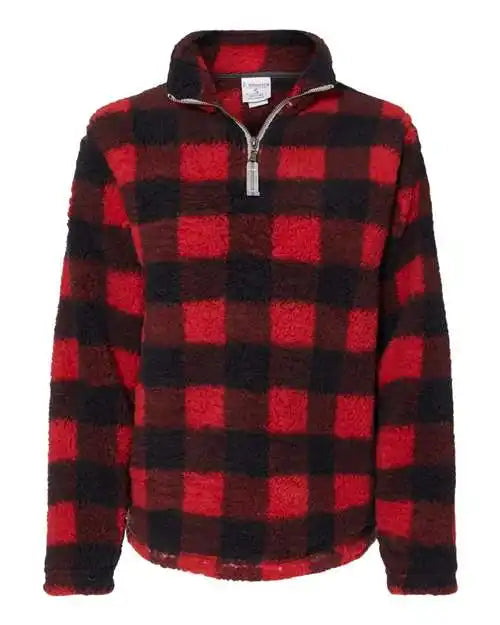 J. America 8451 Womens Epic Sherpa Quarter-zip Pullover - Red Black Buffalo