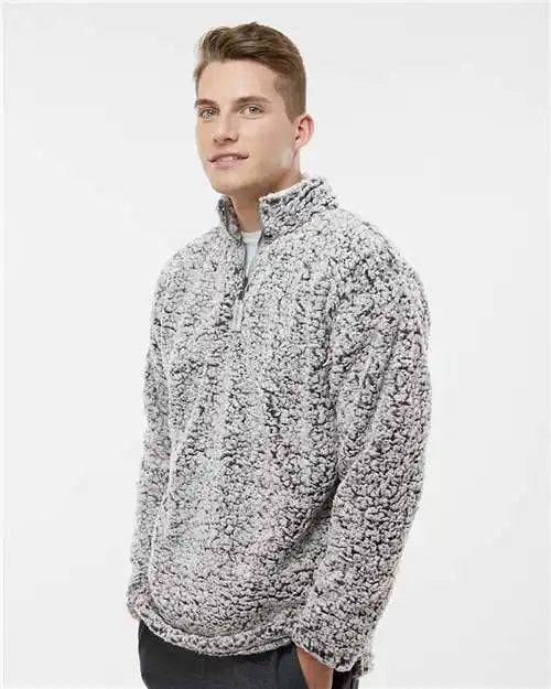 J. America 8454 Sherpa Quarter-zip Pullover - Black Heather