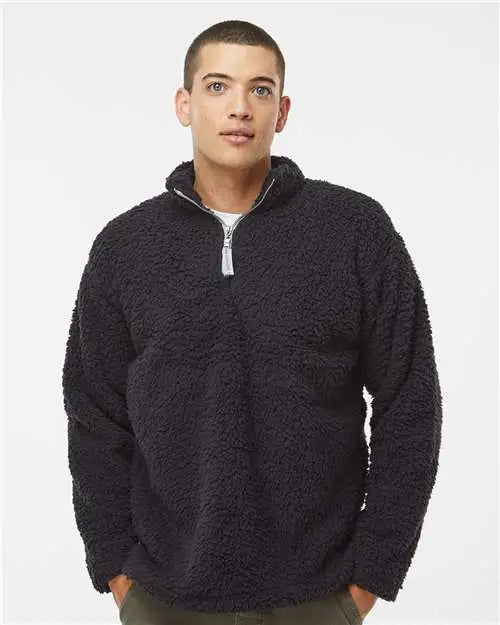 J. America 8454 Sherpa Quarter-zip Pullover - Black