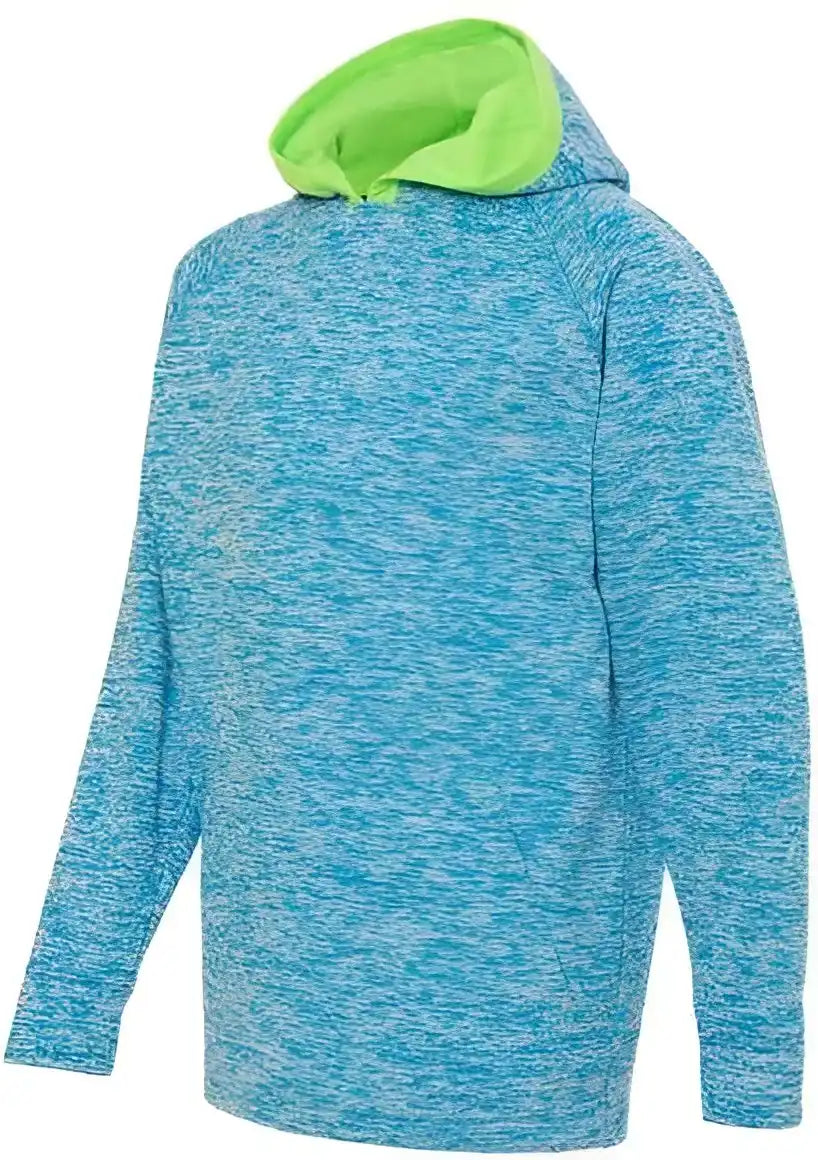 J. America 8610 Youth Cosmic Fleece Hooded Sweatshirt Electric Blue Neon Green