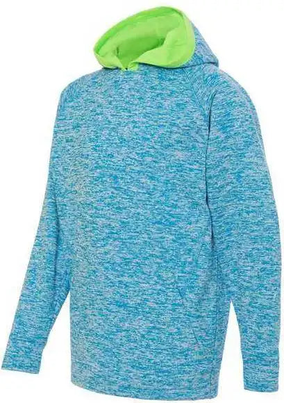 J. America 8610 Youth Cosmic Fleece Hooded Sweatshirt - Electric Blue Neon Green